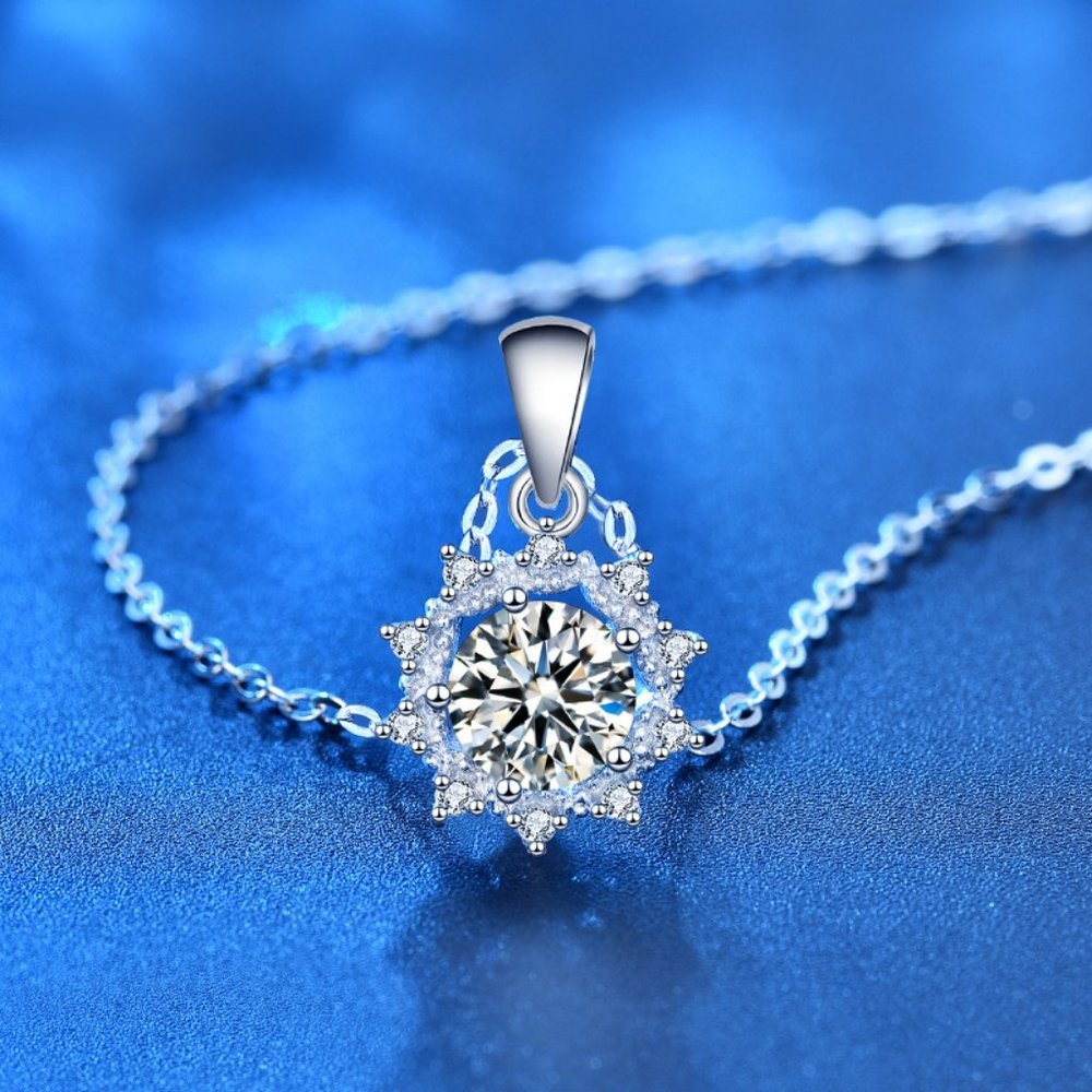 Certified 1ct. t.w. Diamond Moissanite Sunflower Necklace NEW - Picture 3 of 9